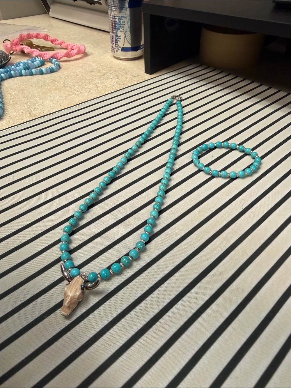 Turquoise Bead Necklace and Bracelet Set - Bright Turquoise